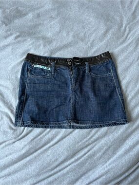 Parasuco Dark Blue Denim Mini Skirt with Black Waistband
